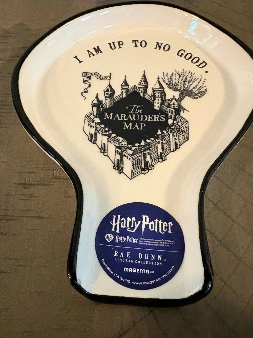 Rae Dunn White and Black Marauder's Map I AM UP TO NO GOOD Spoon Rest